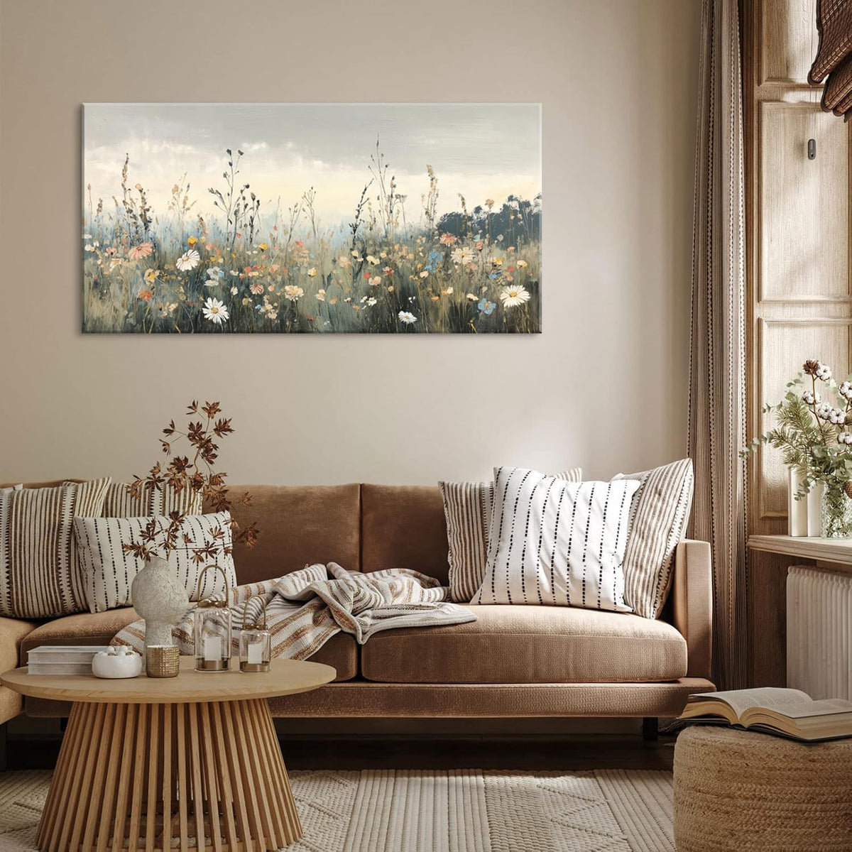Rustic Wildflower Botanical Wall Art for Living Room Canvas Painting Prints Vintage Meadow Flowers Grassland Floral Nature Landscape Retro Classical Artwork Office Farmhouse Decor Extra Large (58L" x 28W" / Colorful Wall Art(k827))