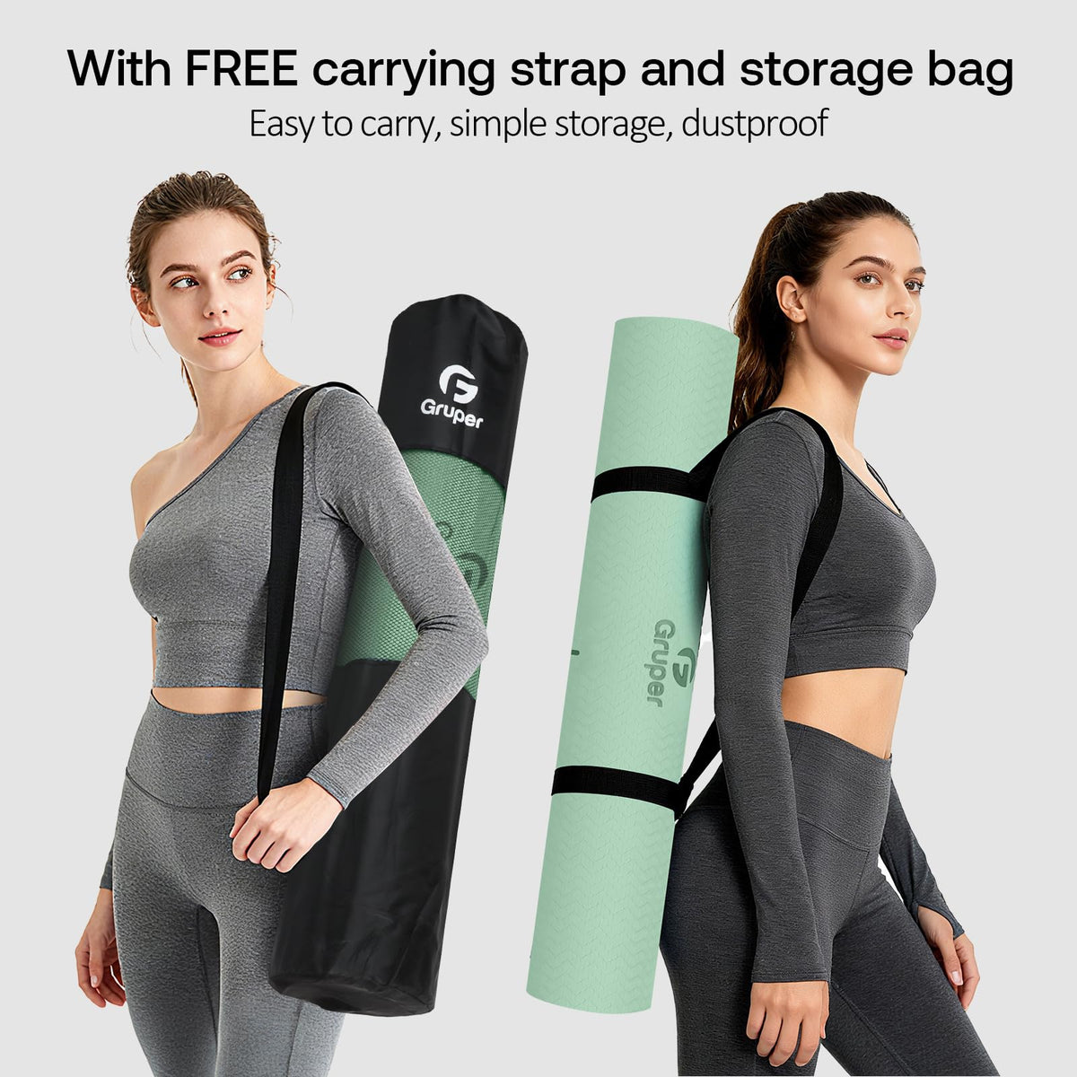 Yoga Mat Non Slip TPE Eco Friendly Fitness Exercise Mat with Carrying Strap Pro Yoga Mats for Workout Mats for Home Horizontal bottom line (Green Black / 0.32*32*72 Inches)