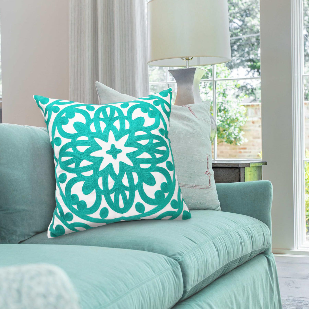 Summer Embroidered Throw Pillow Cover 18"x18" Set of 2 (Turquoise / 18" x 18" (Pack of 2))
