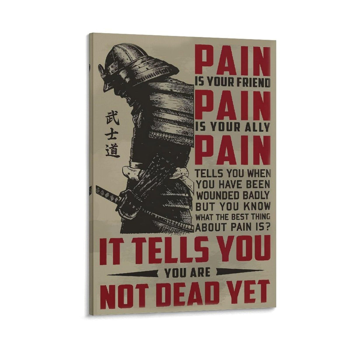 Samurai Japan Quote Text Art Canvas Printing Wall Art Prints Wall Decor Posters Motivational Warrior Pain Quote Vintage Red Black Living Room Bedroom Office Gym Decor 20x30inch (style-31 / 20x30inch(50x75cm) Frame)