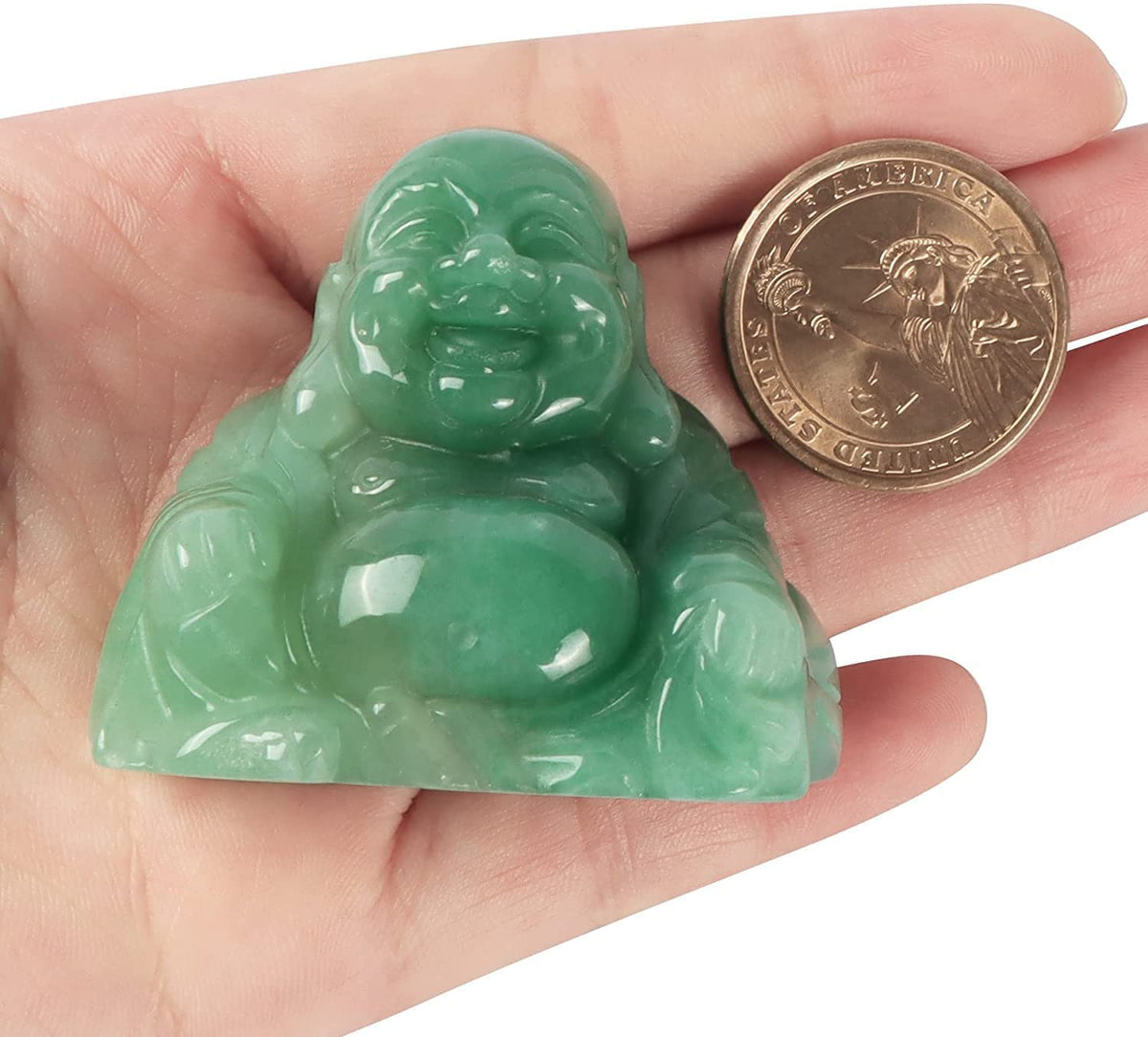 2 Inch Crystal Happy Buddha Statue Hand Carved Laughing Feng Shui Figurines for Good Luck Wealth Happiness Home Decor Gifts (2 inch / Green Aventurine)
