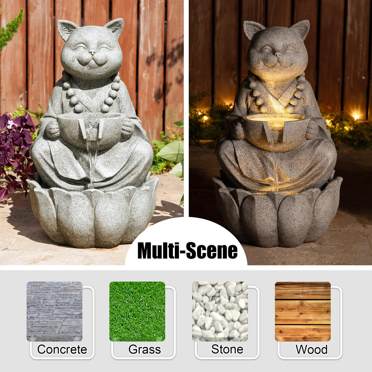 Water Fountain Outdoor (Concrete Cat / 22"H)