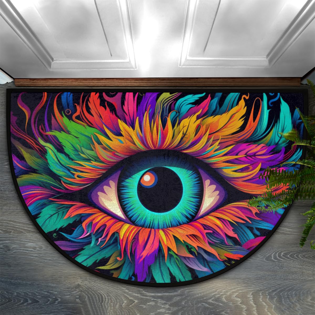 Colorful Eyes Abstract Print Half Round Door Mat Outdoor Entrance Large 24"x36" Half Circle Welcome Entrance Way Mat Semi Circular Front Door Mats Area Rug for Garage (H 02)