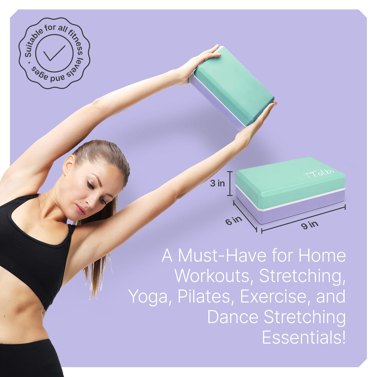 Yoga Blocks 2 Pack with Strap and Guide (Mint/Purple & Stretch Band Mint)