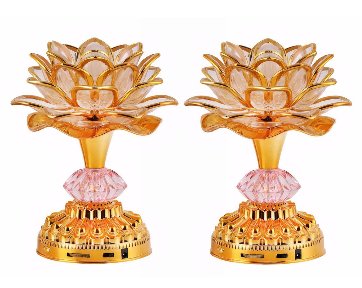 2Pack Colorful LED Lotus Buddhist Lamp (Bright Gold)