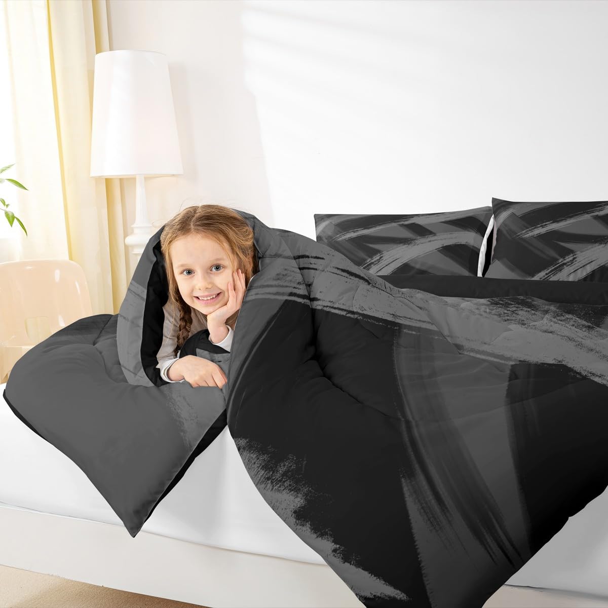 Black Grey Comforter Set Full Size Bedding Set (Multi 45692 / Full)