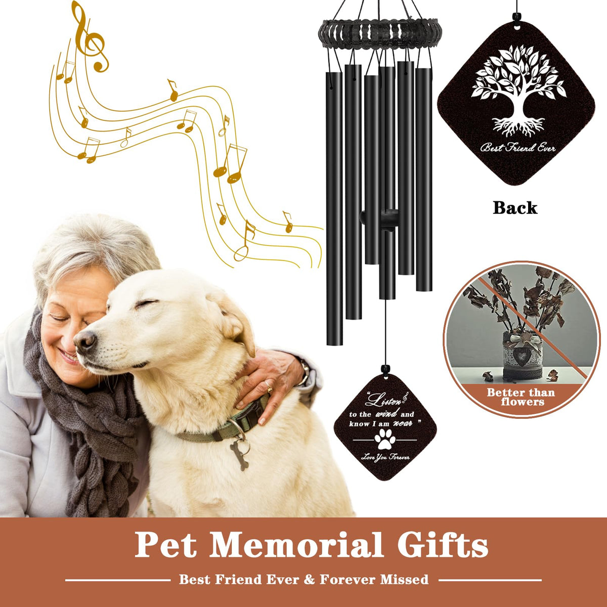 28" Dog Memorial Wind Chime (E-square-black)