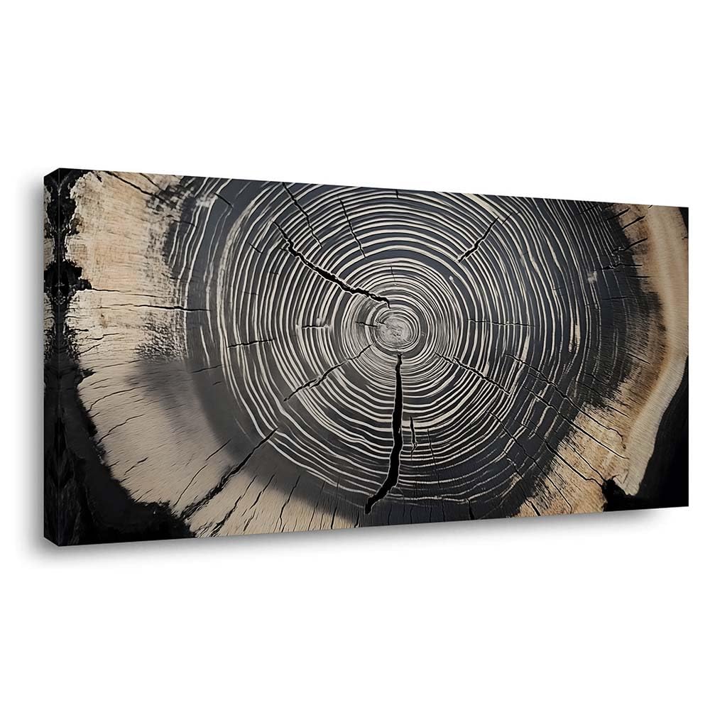 Rustic Tree Ring Canvas Wall Art Modern Wood Slice Cross Section Painting Flat Print Gallery Wrapped Nature Artwork for Living Room Bedroom Bathroom Decor (Wildlife / Black Tree Rings 37 / 40"L x 20"W)