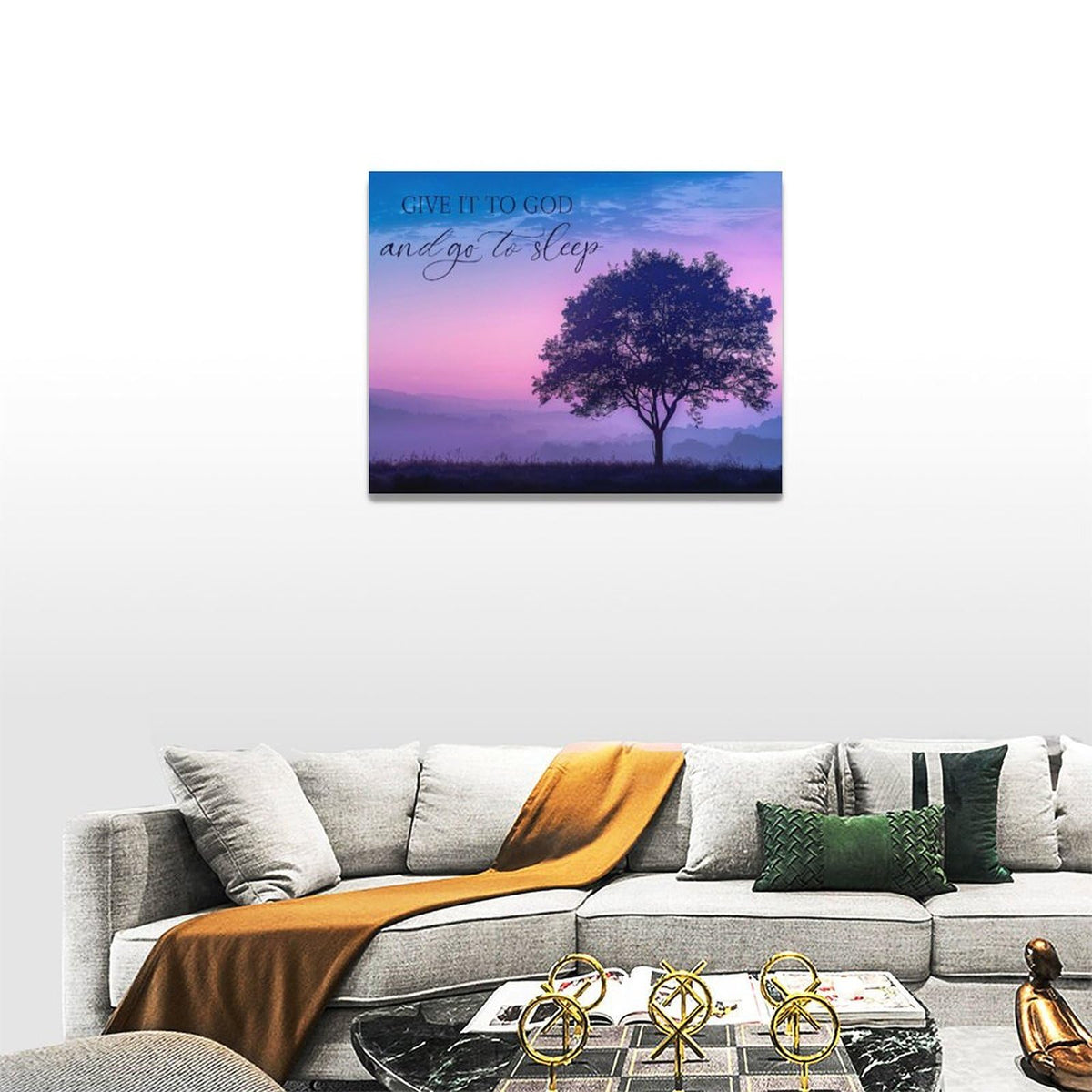 Bedroom Wall Art Give it to God and Go to Sleep Sign Wall Decor Christian Canvas Prints Painting Purple Tree Bathroom Pictures Framed Artwork Gifts Home Decorations 8"x12" (12"L x 8"W / Purple Tree)