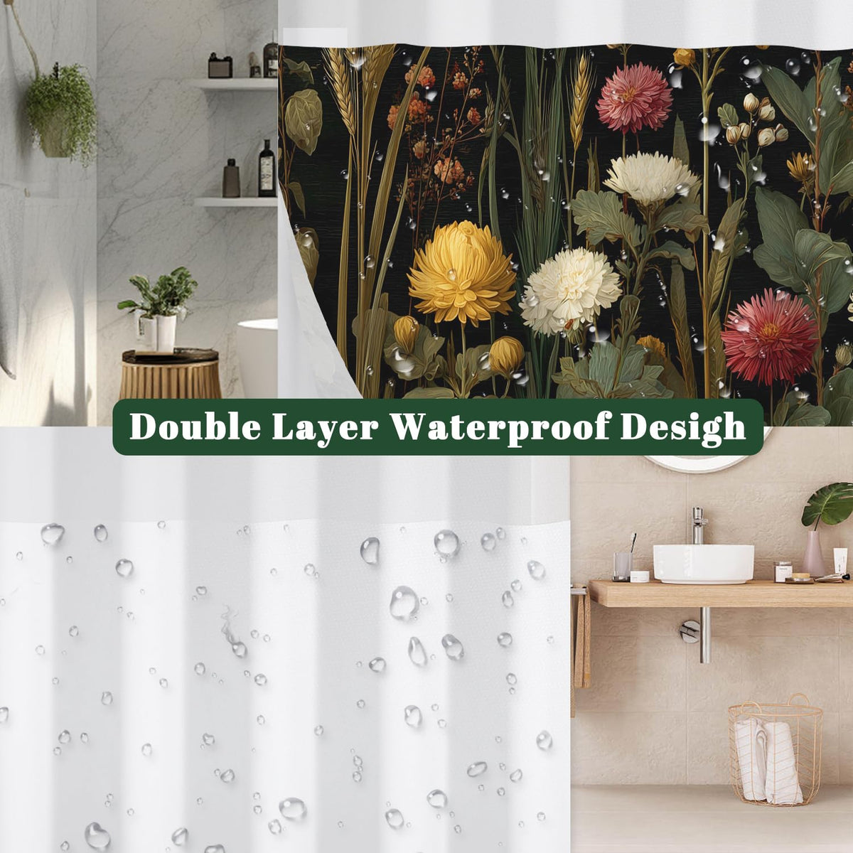 Moody Floral Shower Curtain with Snap in Liner (Gothic Garden)
