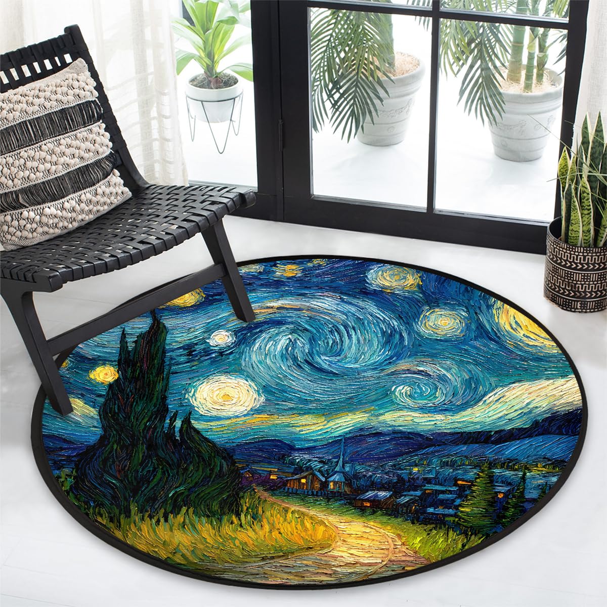 3 Ft Stars Moon Round Rug Circle Area Rugs Circular Door Mat for Indoor (Color46 / 3' (Round))