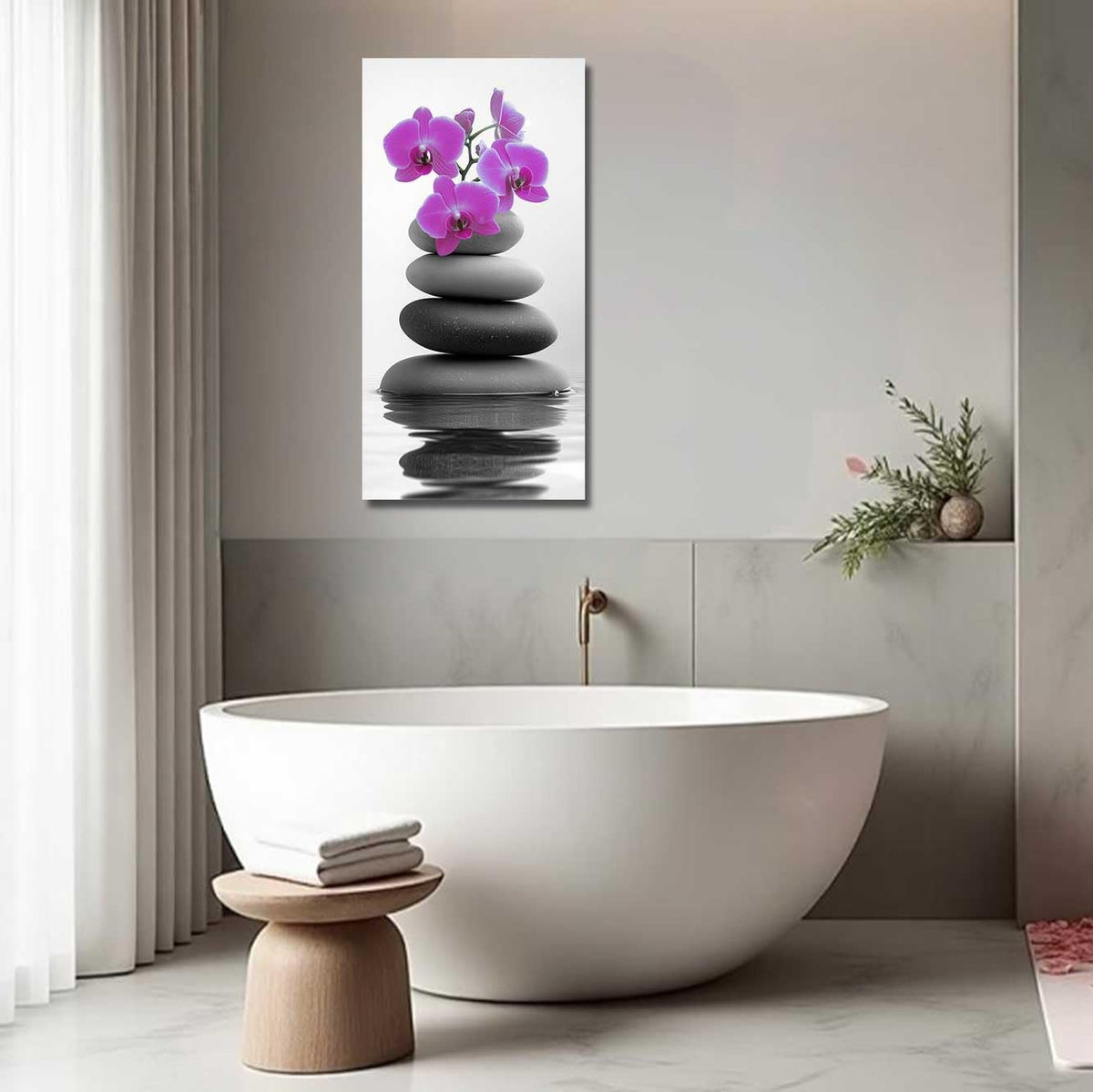 Black and White Bathroom Pictures Zen Wall Art Stone Orchid on Water Poster Prints Floral Relax Grey Canvas Paintings Office Decor Framed (Pink / 48L" x 24W")