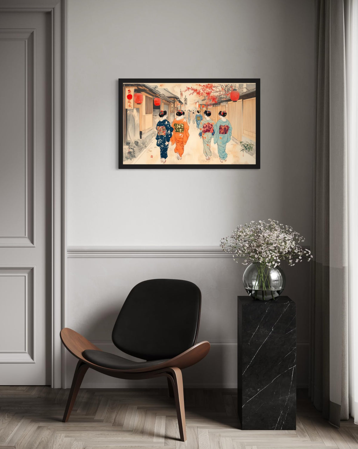 Geishas Black Framed Wall Art Print Poster (Geishas / 24"L x 18"W)