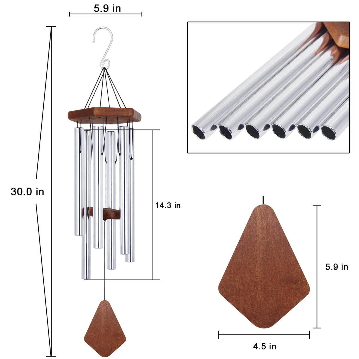 Memorial Wind Chimes for Outside 30 inch Silver Sympathy Gift Decor Chime (30" / Silver)