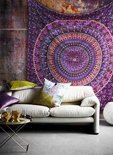 Tapestry Wall Hanging Hippie Mandala Bohemian Hippy Psychedelic Intricate Floral Design Indian Tapestries Bedspread 84 x 90 Inches (54"L x 84"W / Maroon Pink)
