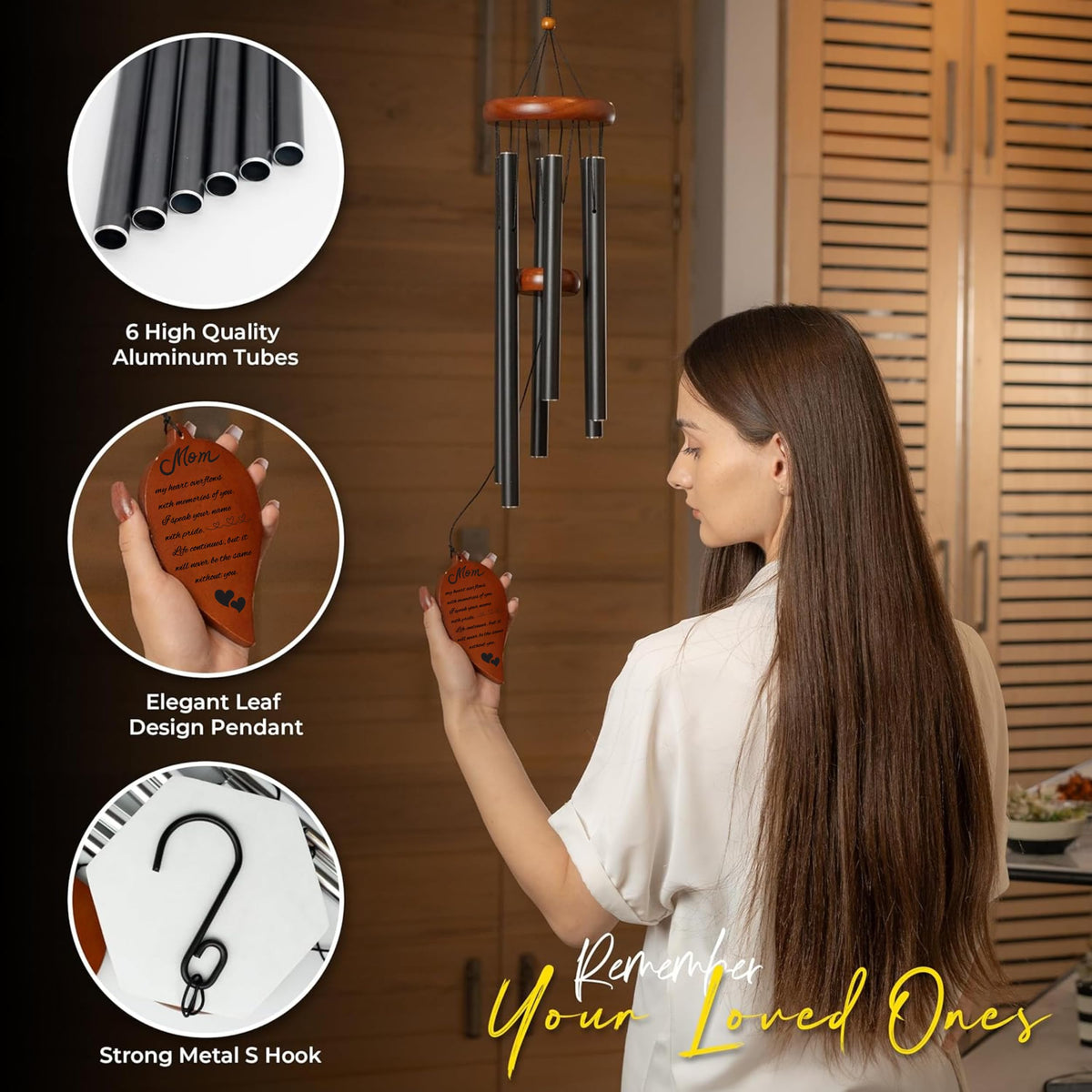Memorial Wind Chimes for Loss of Mother (Black - Mom)