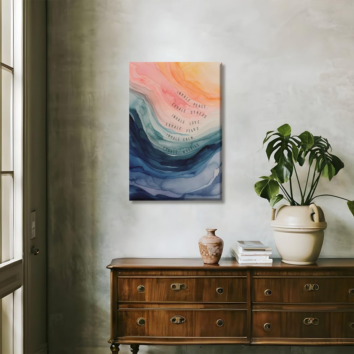 Office Wall Art Inhale Exhale Swirly Mental Health Posters Calming Corner Art Canvas Prints Wellness Breathe for Therapy Office Motivational Wall Decor 16x24inch Framed (style-1-Framed / 16"L x 24"W - Framed)