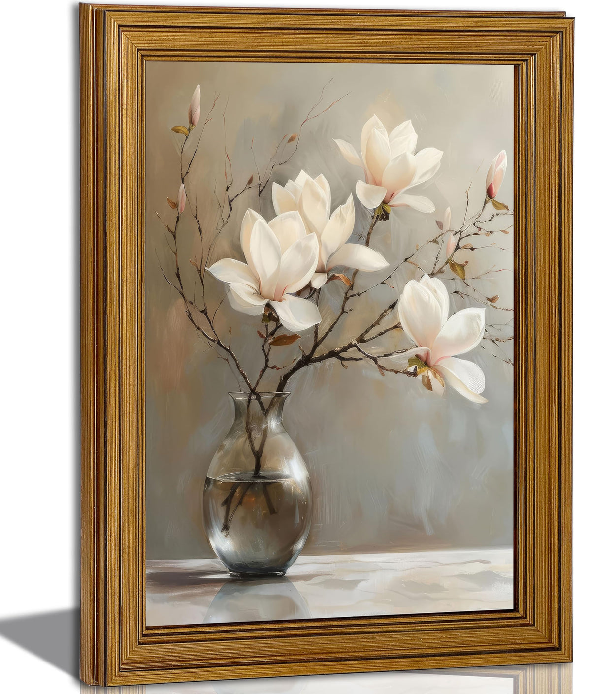 Vintage Gold Framed Wall Art Bathroom Floral Posters Prints Bathrooms Vase Canvas Wall Decor for Bedroom Living room Painting Pictures 16x24 Inches (Bathroom Floral Framed / 24"Lx16"W)