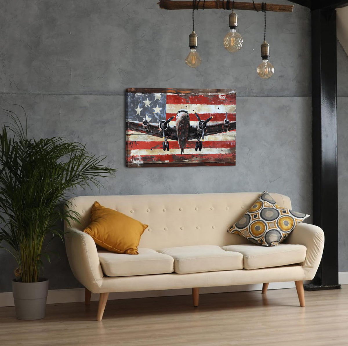 Airplane Wall Art Aviation Decor for Men Office Living Room Home Decorations Vintage Airplane Propeller Wall Decor Retro American Flag Poster Kids Boys Military Fighter Canvas Pictures Artwork 20x30" (30"L x 20"W / Airplane)
