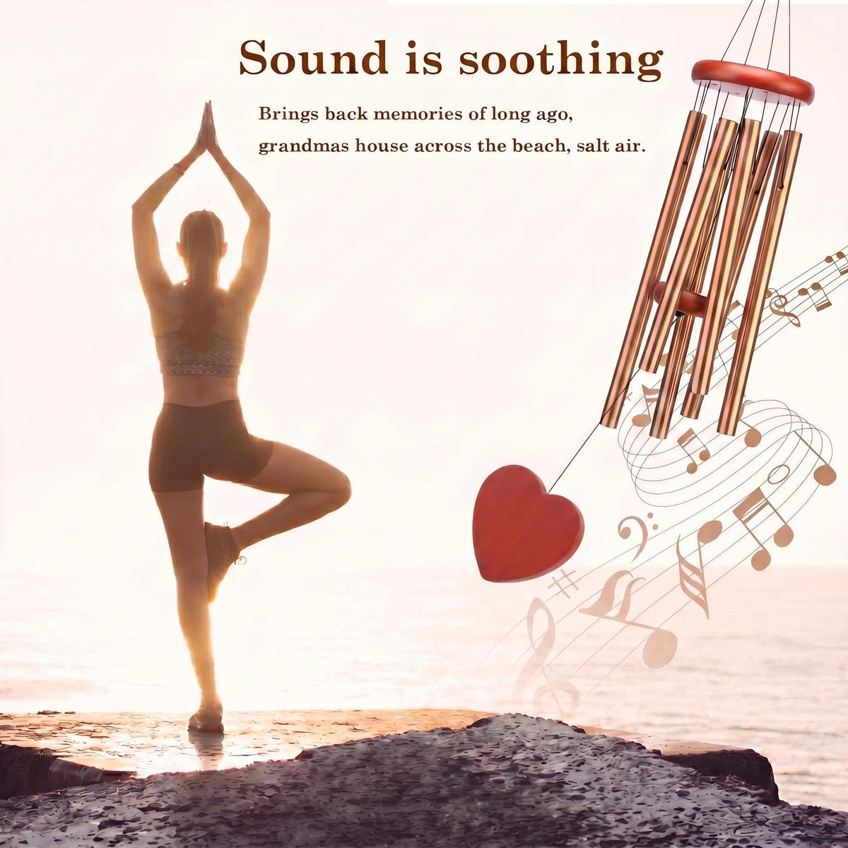 Classic Gold Wind Chimes for Outside Soothing Melodic Wind Chime 26" to Create a Zen Atmosphere. Sympathy (Gold Heart 26'')