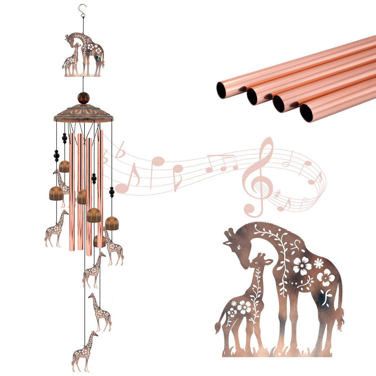 35" Giraffe Wind Chimes for Outside Heartwarming Gift for Mom (35"Giraffe)