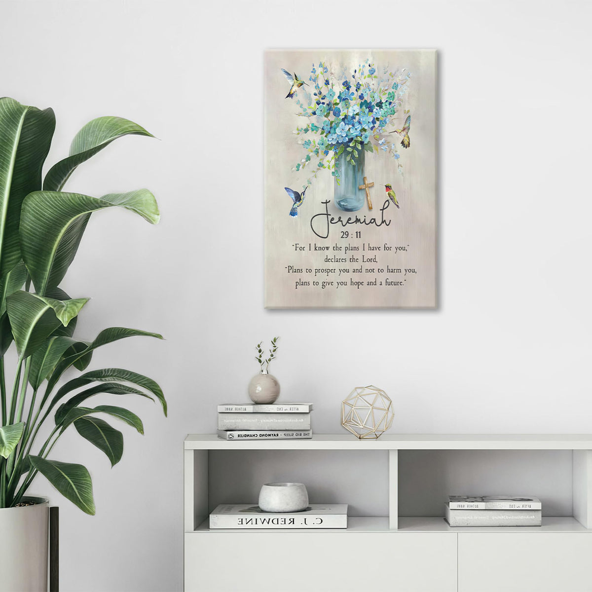 Scripture Jeremiah Wall Art Christian Bible Verses Canvas Prints Painting Bathroom Pictures Framed Gifts Farmhouse Artwork Home Bedroom Decor 16"x24" (24"L x 16"W / Jeremiah Flower Hummingbird)