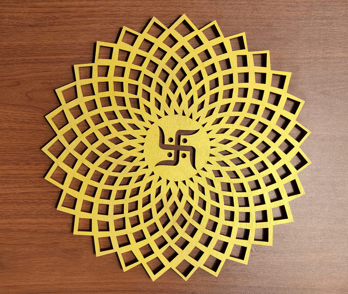 Golden Round Decorative Wall Art Mdf Wooden Chakra For Temple (GEOMETRY -Gold / 6"L x 6"W)