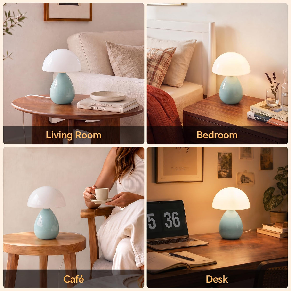 Mushroom Lamp Table Lamp for Bedroom (Blue-Ice Crackle)