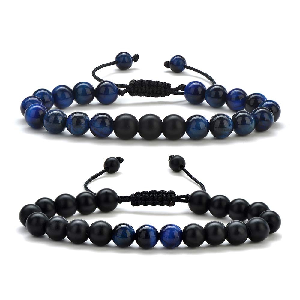 Gifts for Men Bracelets (Blue Tiger Eye&Matte Agate Bracelets)