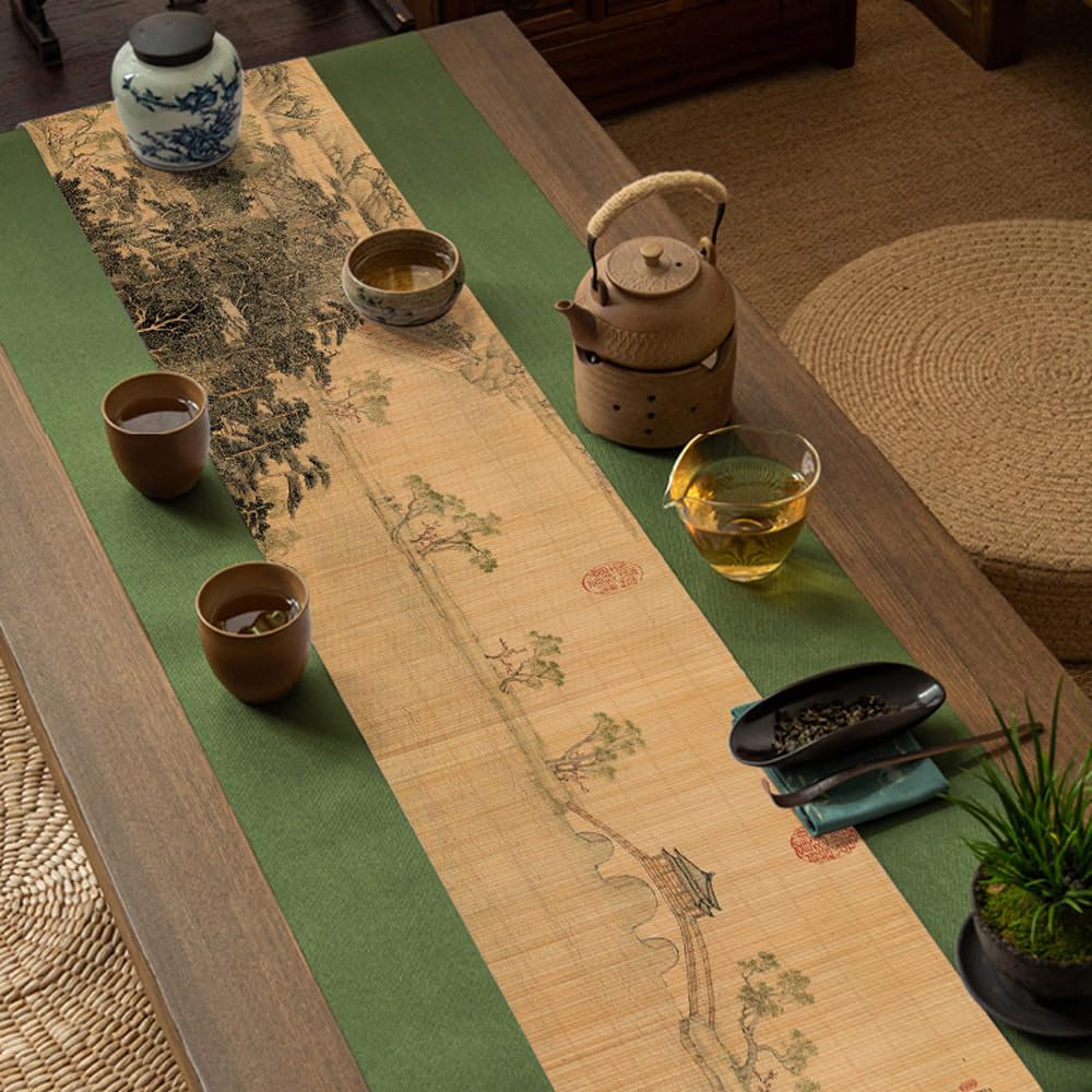 Asian Style Bamboo Table Runner (Jade Belt Bridge / 12x72 Inch)
