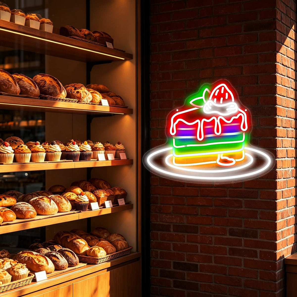 Rainbow Strawberry Cake Neon Sign Bakery Dessert LED Wall Decor (Rainbow Cake)