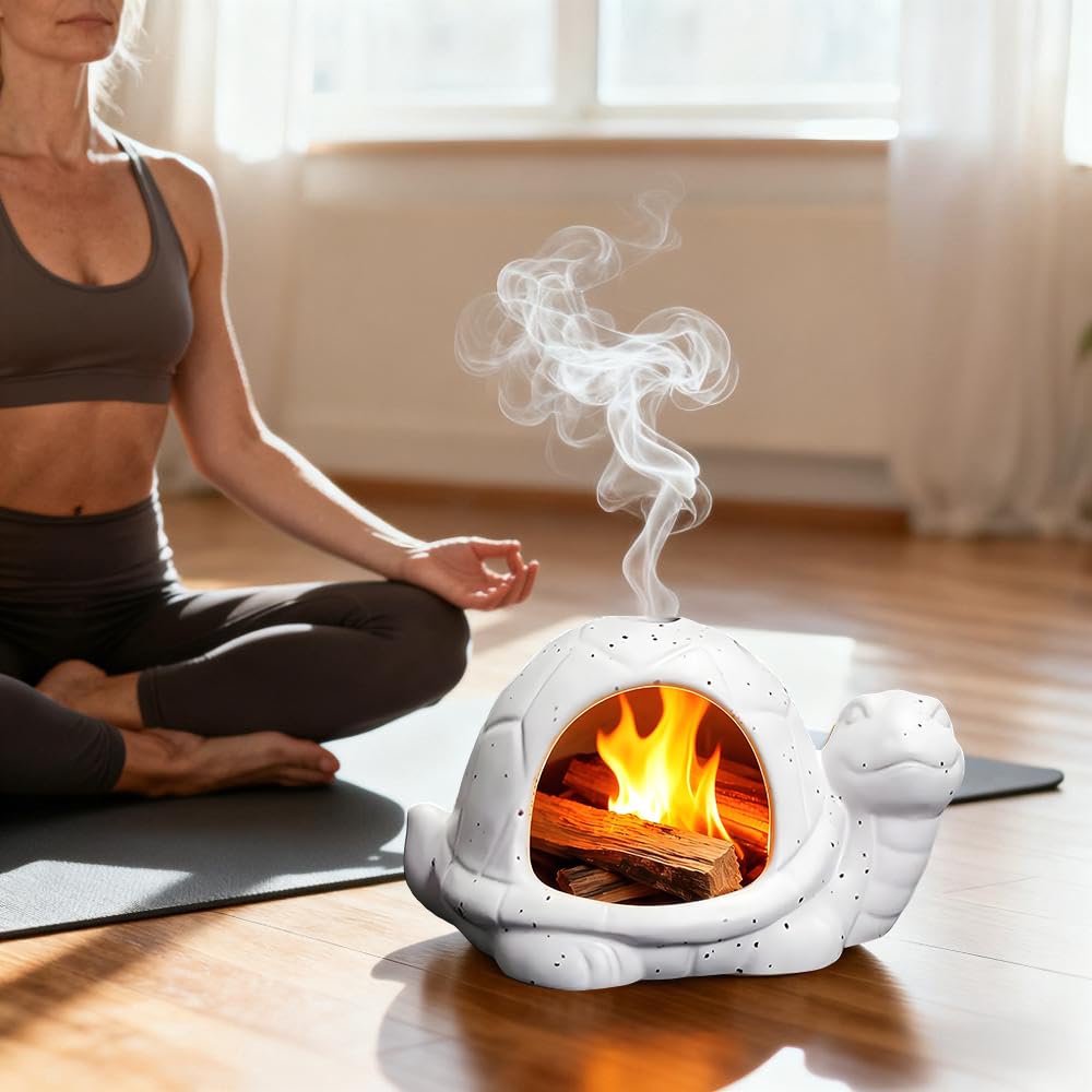 Ceramic Turtle Mini Chiminea (White)