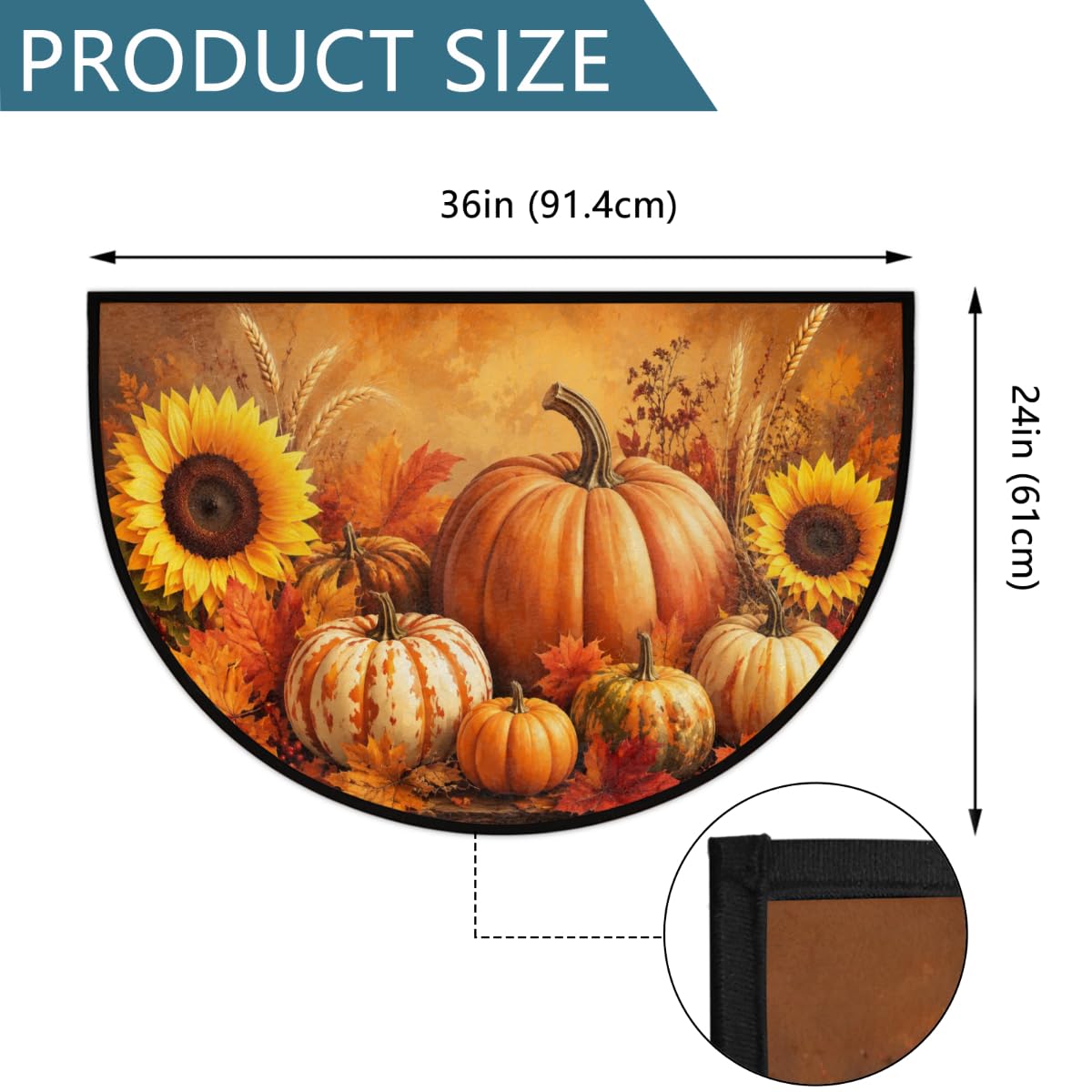 Autumn Pumpkin Half Round Door Mat Welcome Entrance Rug Outdoor Indoor (B-01 Autumn Pumpkin)