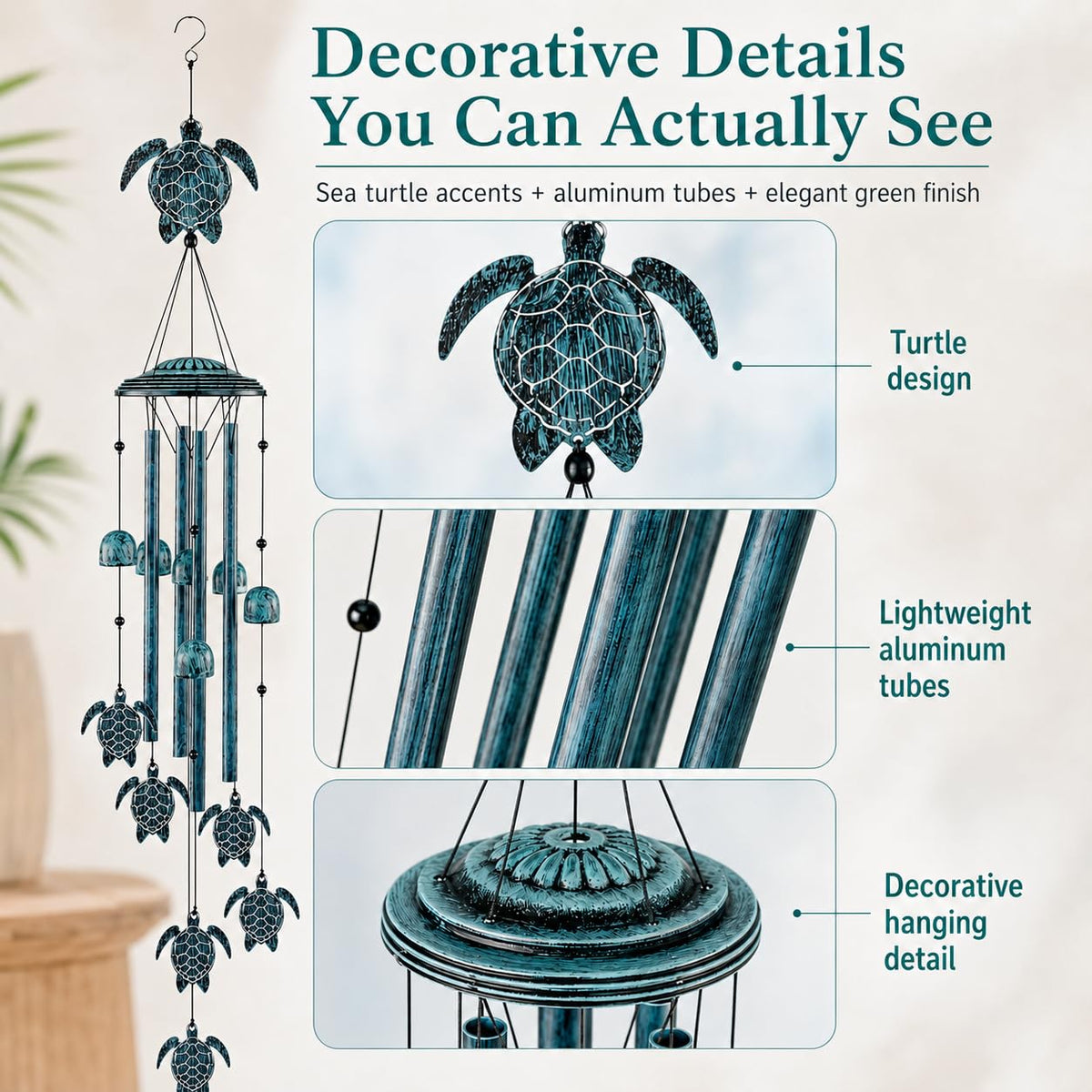 Wind Chimes Sea Turtle Wind Chime for Outside with 4 Aluminum Tubes (Turtle)