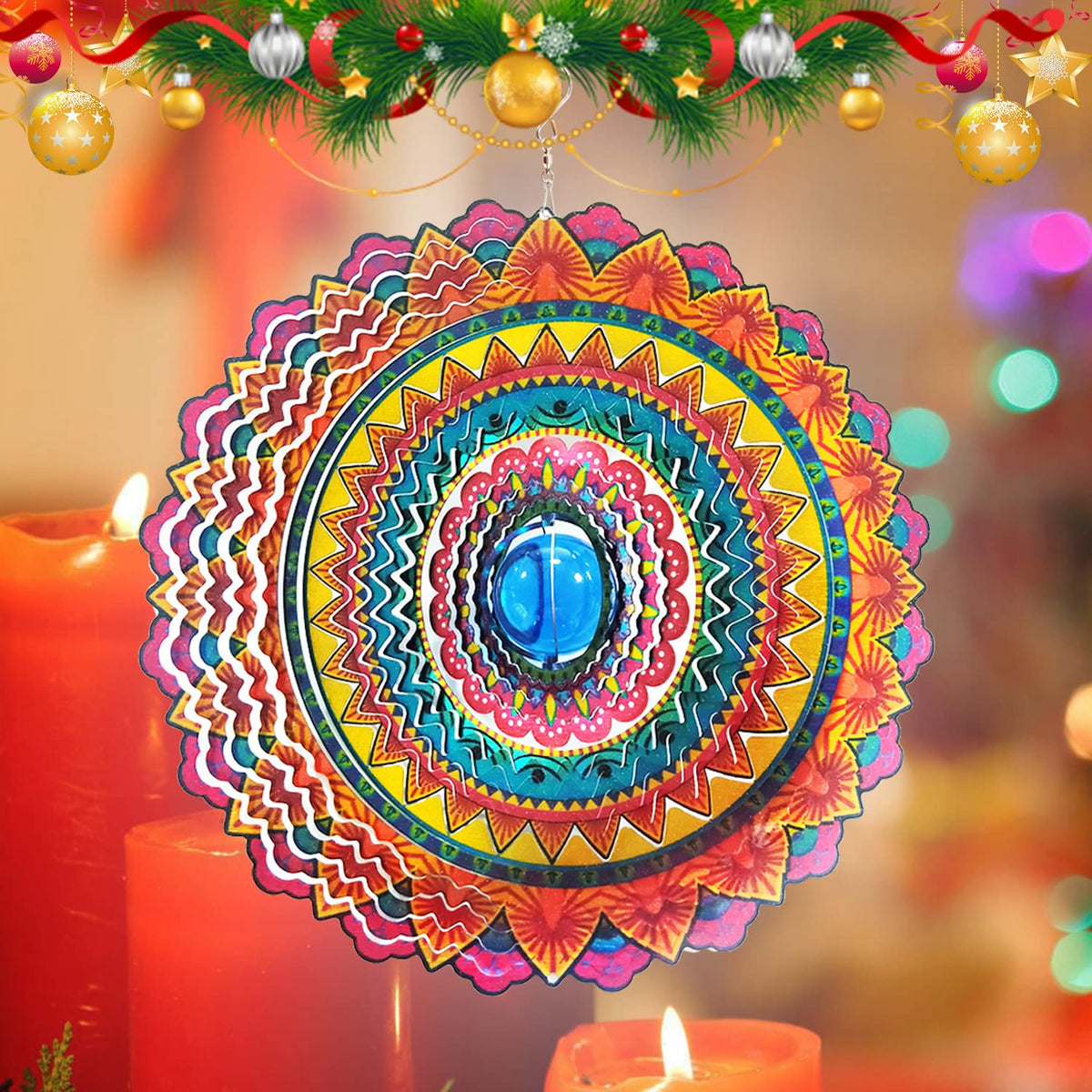 Wind Spinner 3D Stainless Steel Christmas Decoration Room Decor Indoor (12inch / Mgb01)