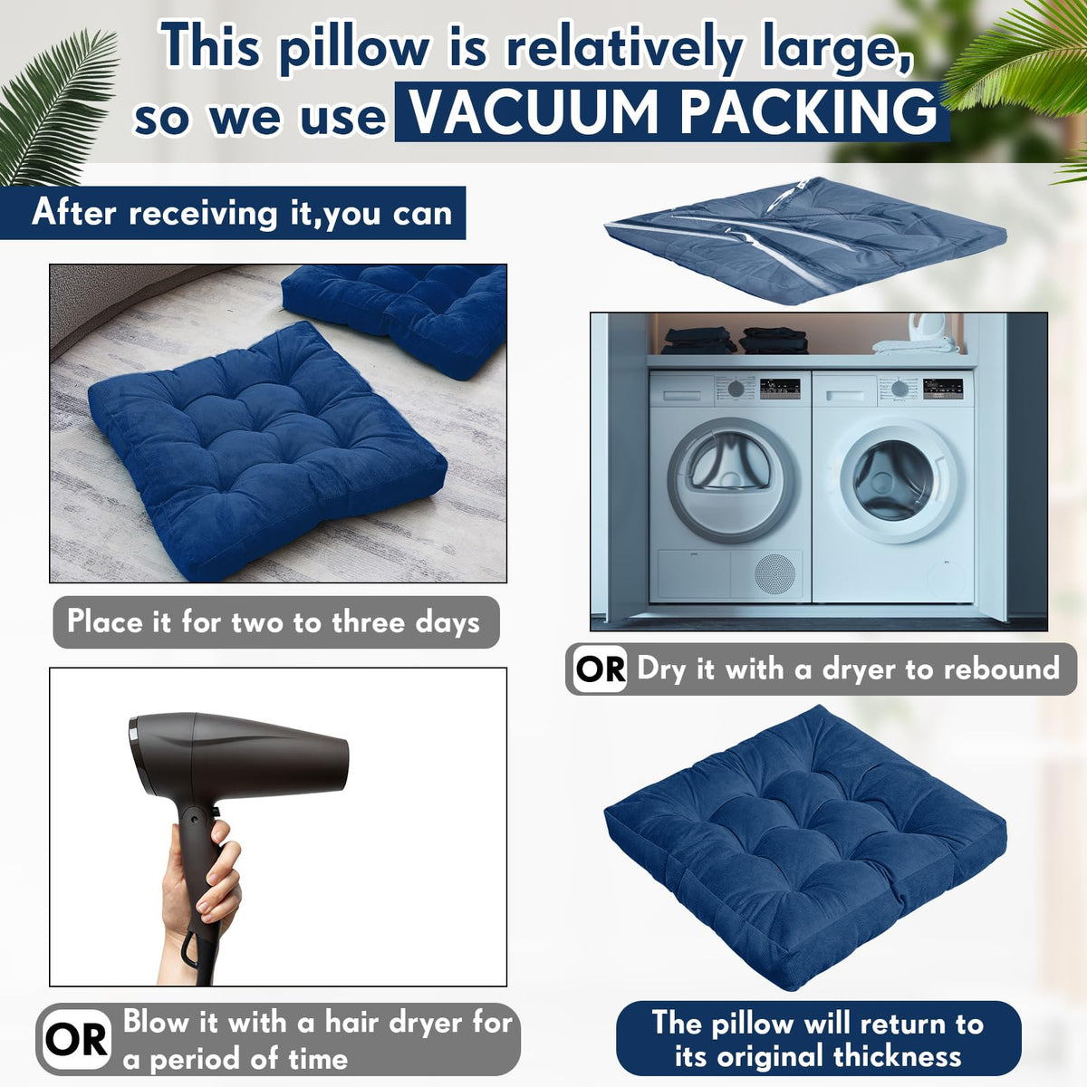 4 Pcs Navy Blue Large Floor Pillow Cushion (Square 22 x 22 / Navy Blue)