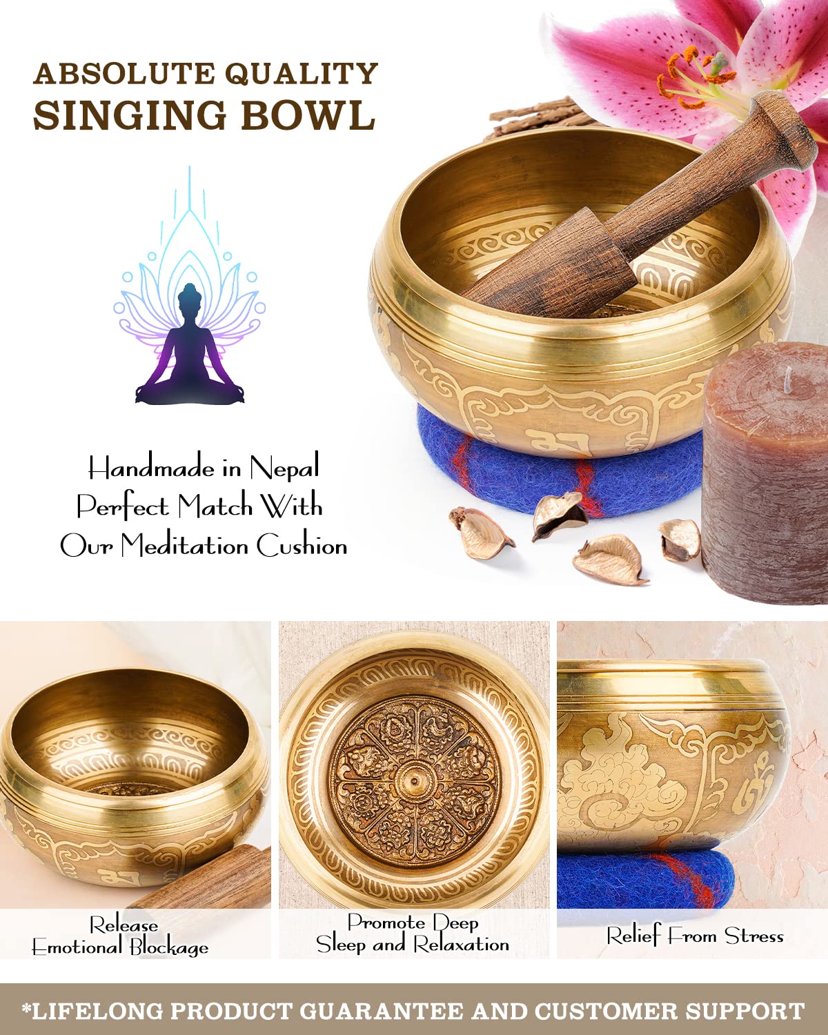 Singing Bowl Authentic Tibetan Sound Bowl for Yoga (Blue(om))