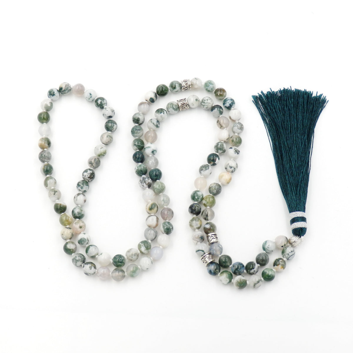mala beads necklace for women man (tree agate)