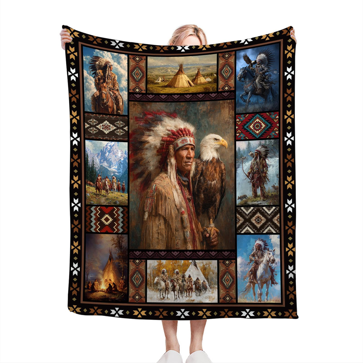 Native American Indian Throw Blanket (40"x50" / Native American)