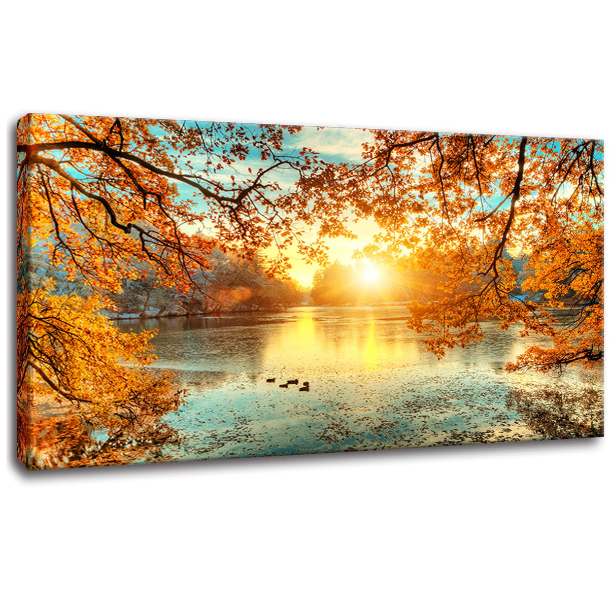 Landscape Tree Canvas Wall Art Fall Forest Sunset Wall Decor Poster Lake Water Pictures for bedroom wall décor Natural Scenery Paintings Artwork Large Living Room Decor Home Office Decoration (Bblanndscape / 60"L x 30"W)