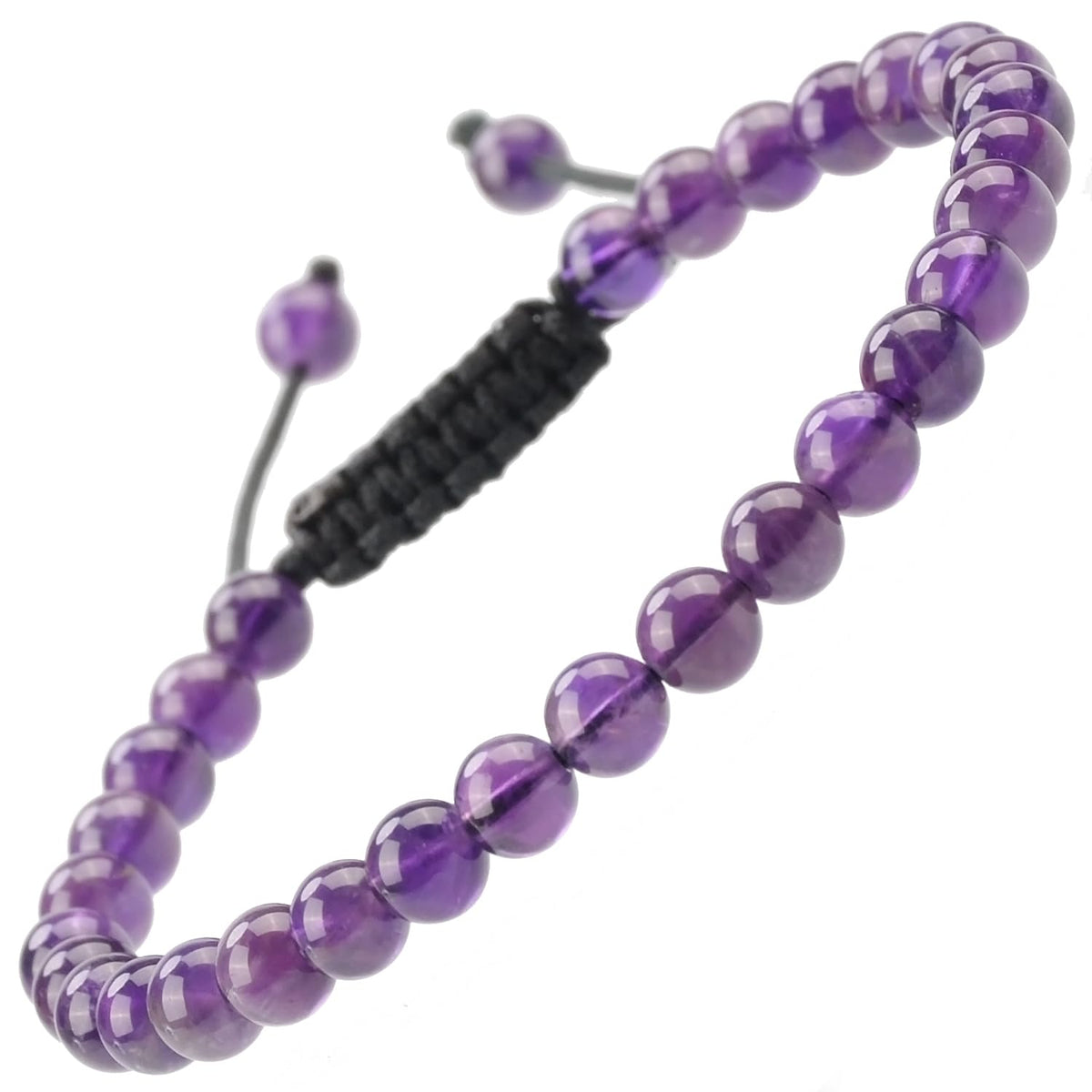 6mm Natural Healing Power Gemstone Crystal Round Adult Beads Unisex Adjustable Macrame Bracelets (Natural Amethyst / 6mm)