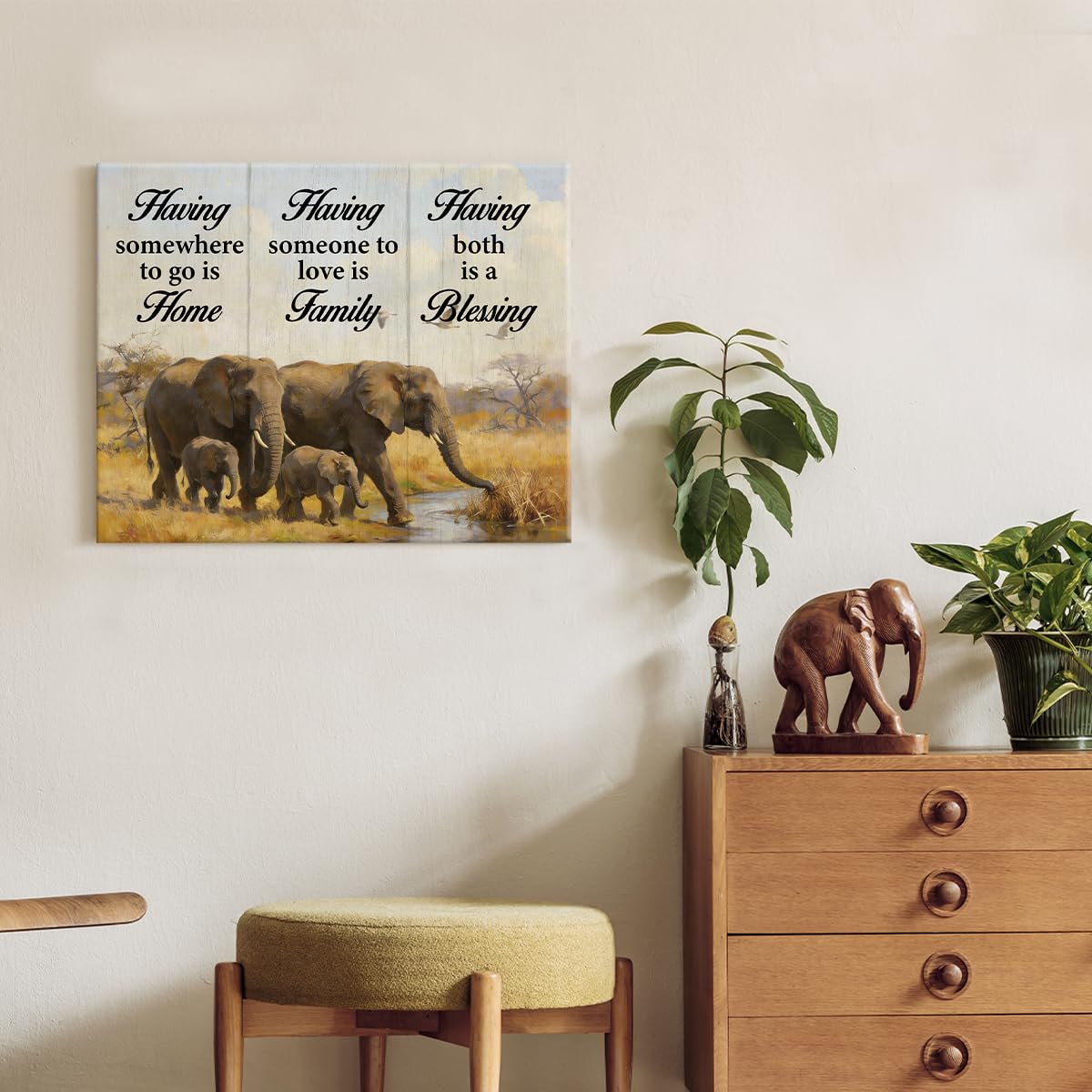 Elephant Family Love Canvas Wall Art Family Home Blessing Poster Wall Decor (Elephant Family Love)