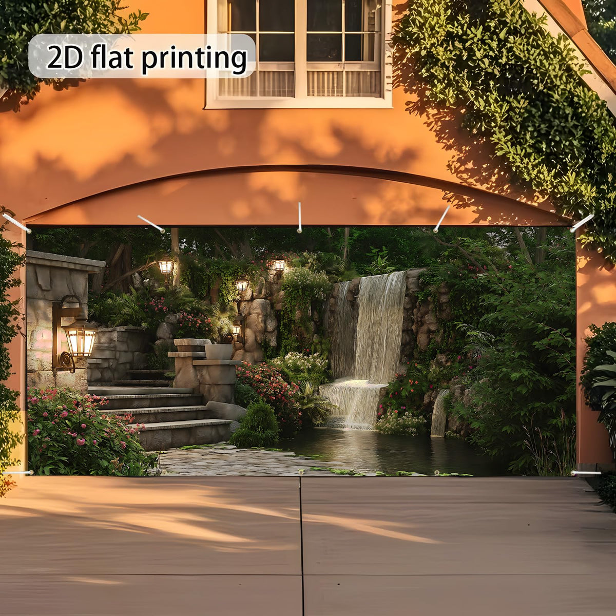 Garage Door Banner Cover (Garden Waterfall)
