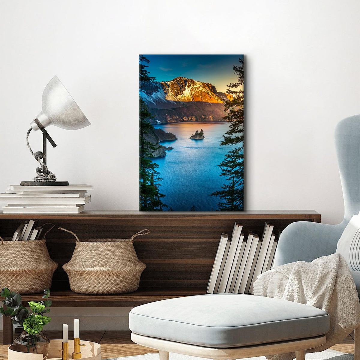 Forest Wall Art Mountain Pictures Wall Decor Sunrise Crater Lake National Park Posters Oregon Landscape Pictures Nature Phantom Ship Island Artwork for Bathroom Bedroom Home Decoration 16x24" (24"L x 16"W / Crater Lake)