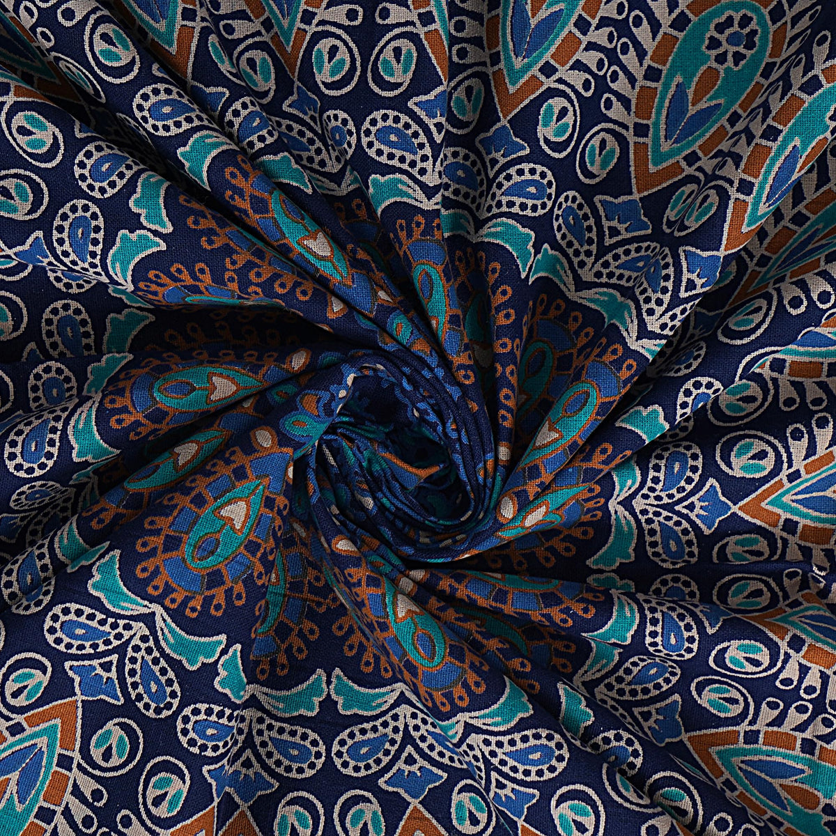 Handmade Cotton Peacock Mandala Tapestry (60"L x 50"W / Navy Blue)