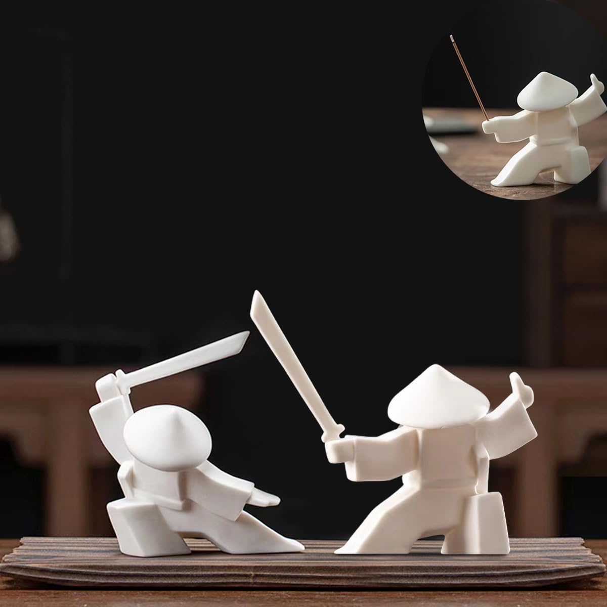 EAEMDY Samurai Figure Figurine Japanese Warrior Statue Decor for Table Room (1.white B+c)