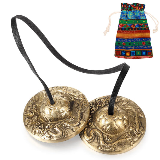 Tingsha Meditation Bell with Bag (2 Dragons with Bell Embossed)