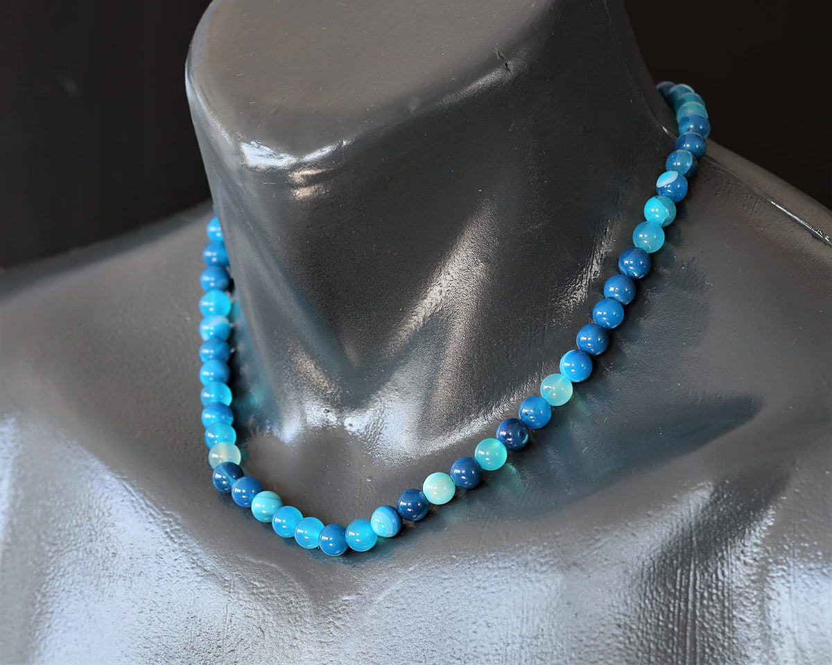 Natural Blue Agate Beaded Choker Necklace (Blue Agate / 40 Inches)