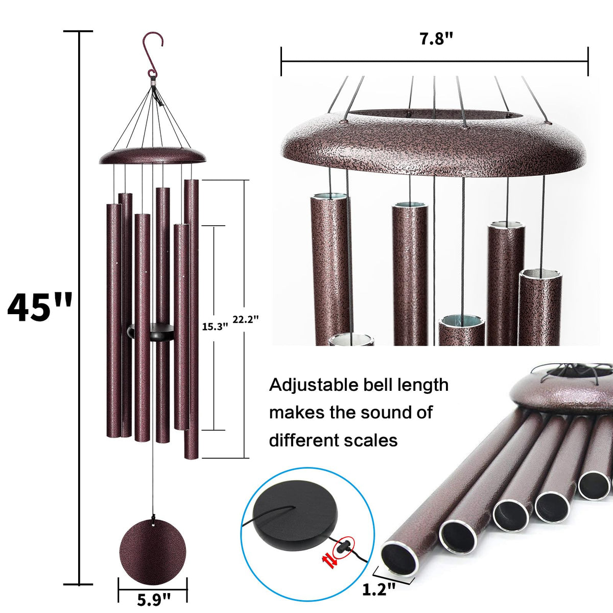 45'' Wind Chimes for Outside Deep Tone (45'' Bronze)