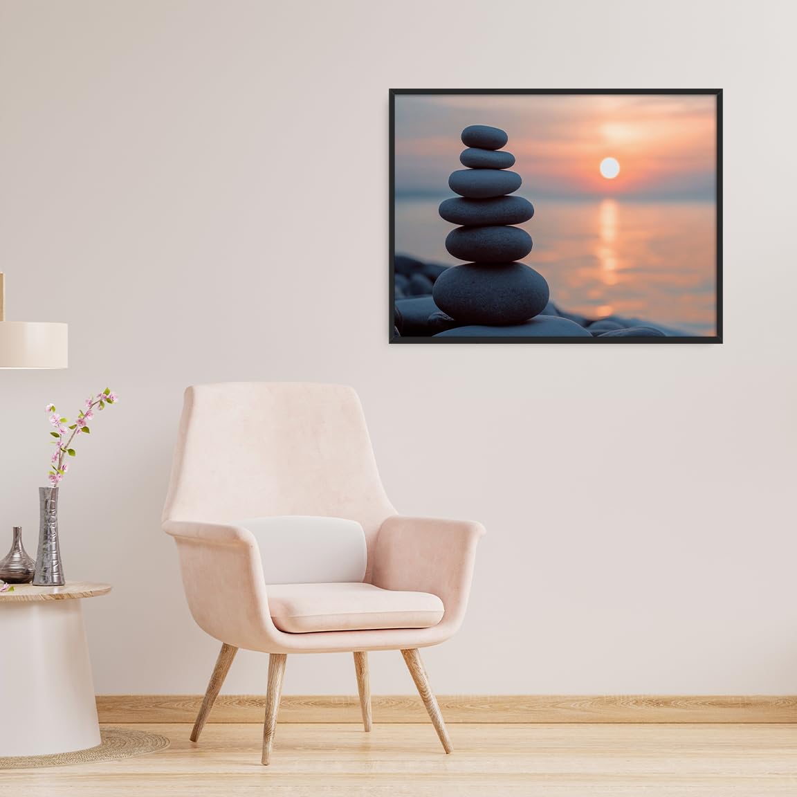 Tranquil Zen Rock Stack Wall Art (Black Aluminum Frame-3 / 20"L x 30"W)